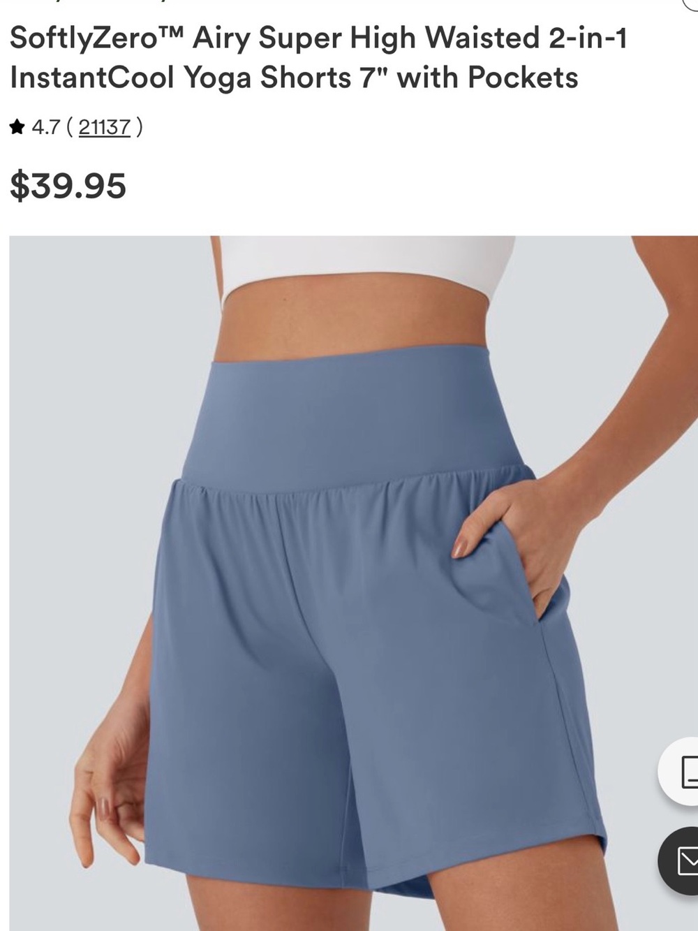 SoftlyZero Airy Super High Waisted 2-in-1 InstantCool Yoga Shorts 7" - Blue NWT